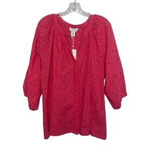 Calypso St. Barth Eyelet Blouse Womens 1X Pink New Flowy Scoop Neck